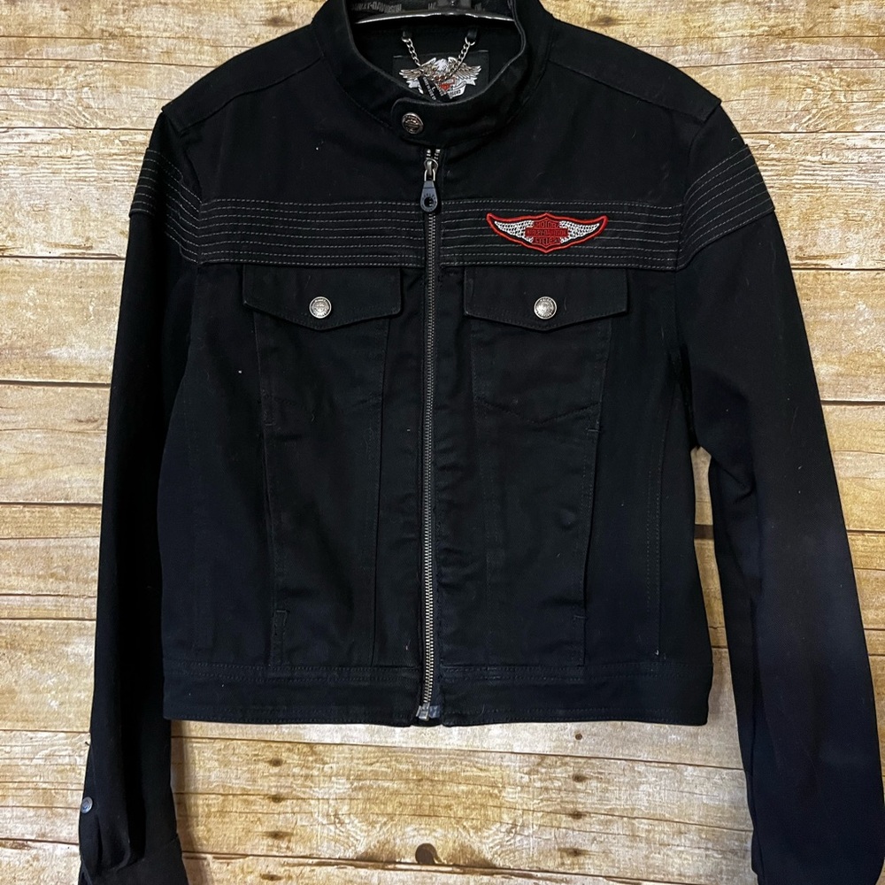 Harley Davidson black denim jacket size L